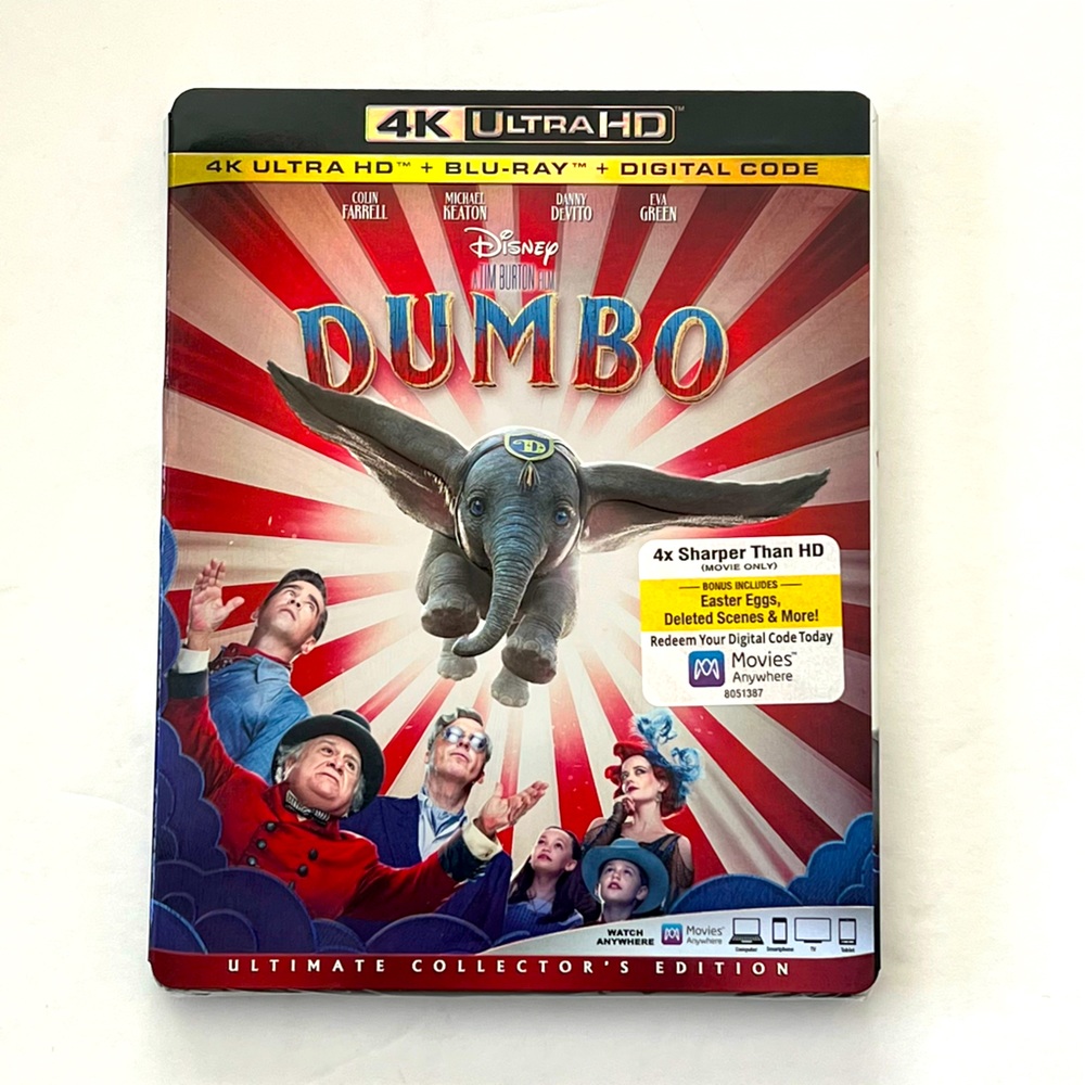Disney Tim Burton Film Dumbo in 4K Ultra HD + Blu-Ray + Digital Code NEW